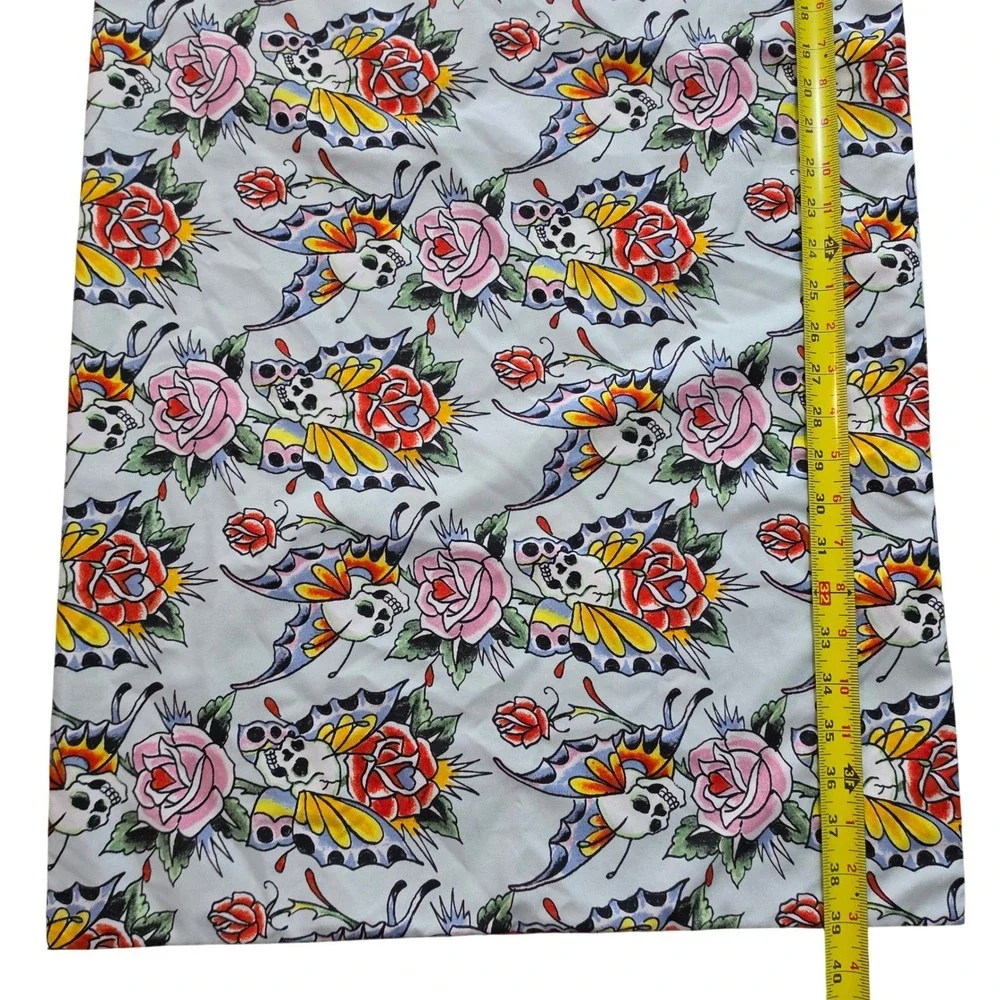 Ed Hardy Tattoo Print Pillowcase Set Butterfly Skull Rose Y2K Blue 2pc Standard